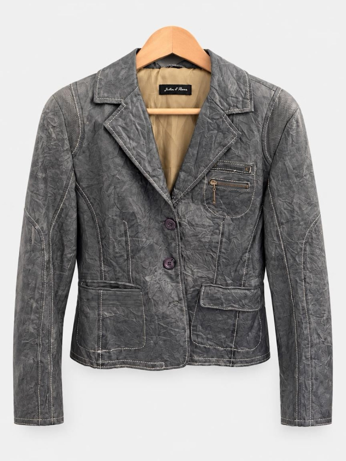 Julia & Roma – Lederjacke in Blaugrau – Größe 38