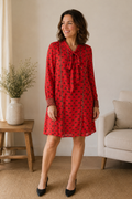 Marc Cain Seidenkleid in Rot mit Schleifendetail – Größe N3