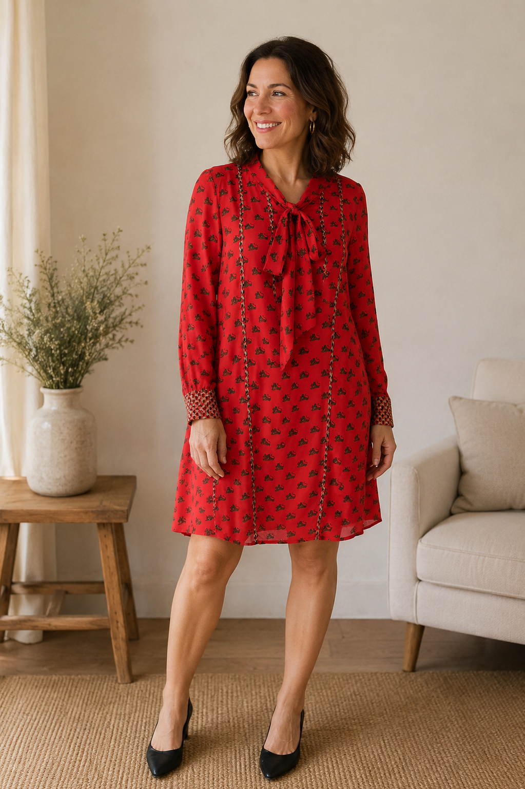 Marc Cain Seidenkleid in Rot mit Schleifendetail – Größe N3