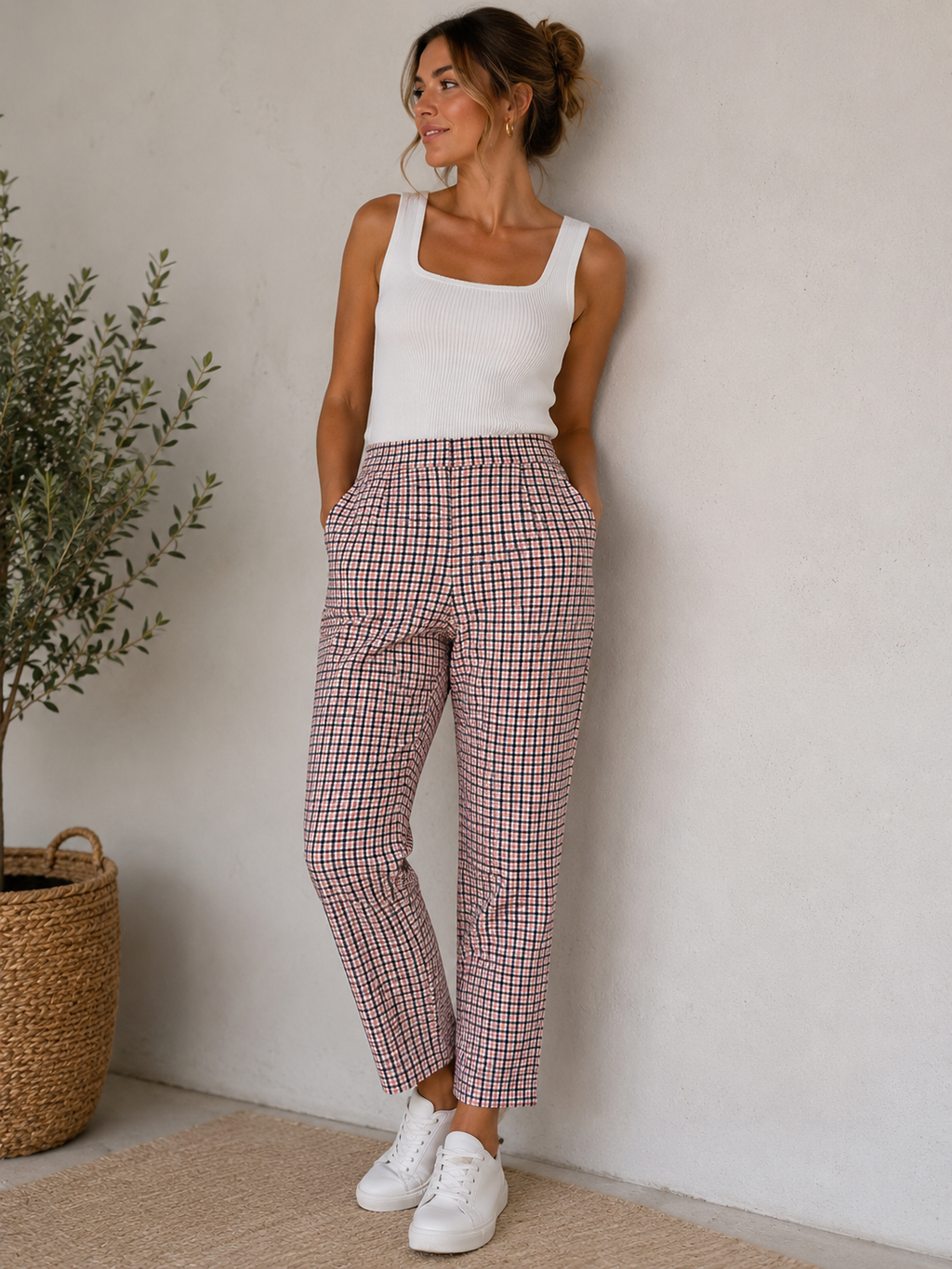 Boden Hose – Größe 38 (L) – Rosa/Blau Hahnentritt