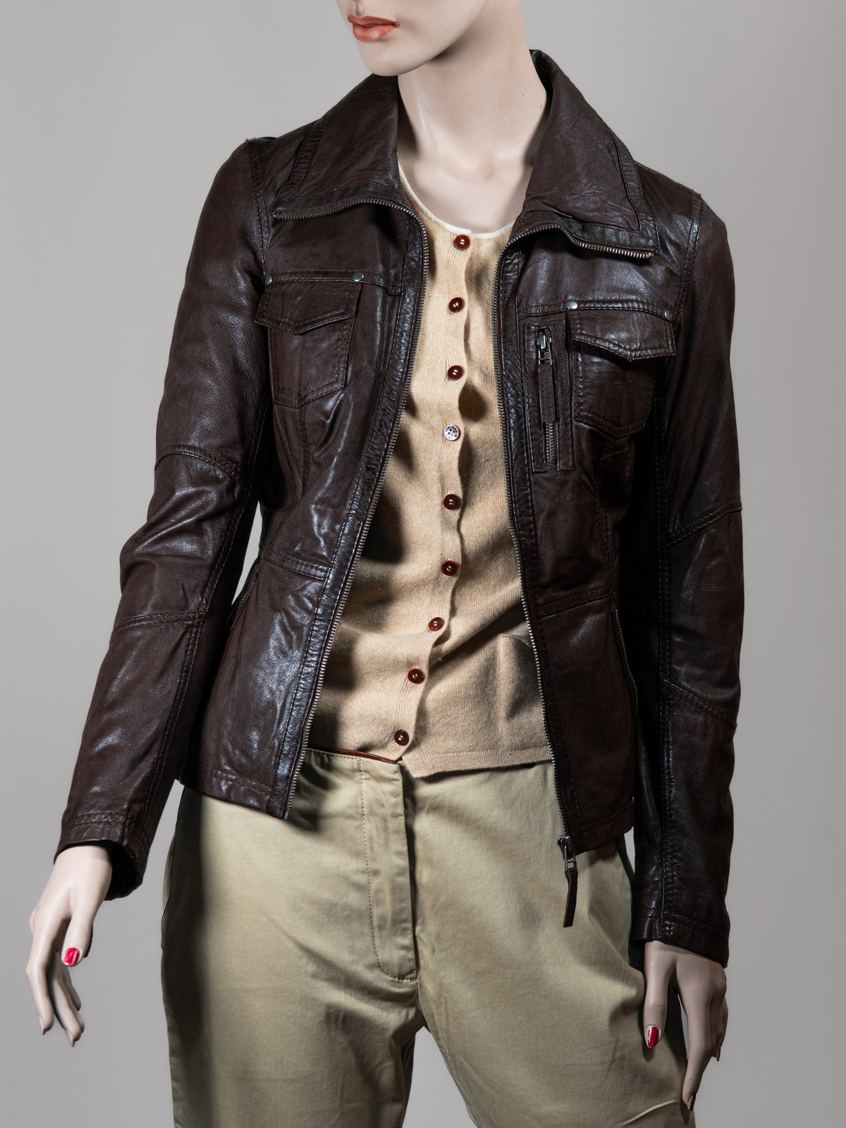 Oakwood Damen Lederjacke – Größe M – Braun