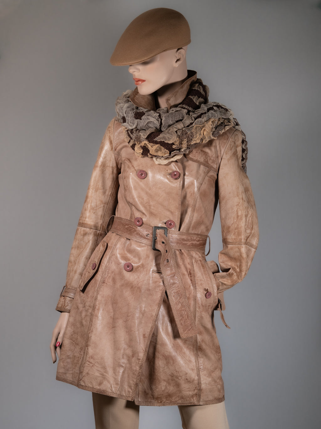PAISLEY PARK Ledermantel in Braun – Trenchcoat-Style