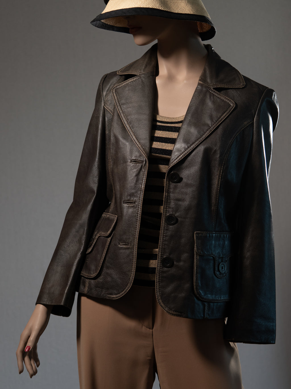 OBJECT Lederjacke in Dunkelbraun – schön auf Taille