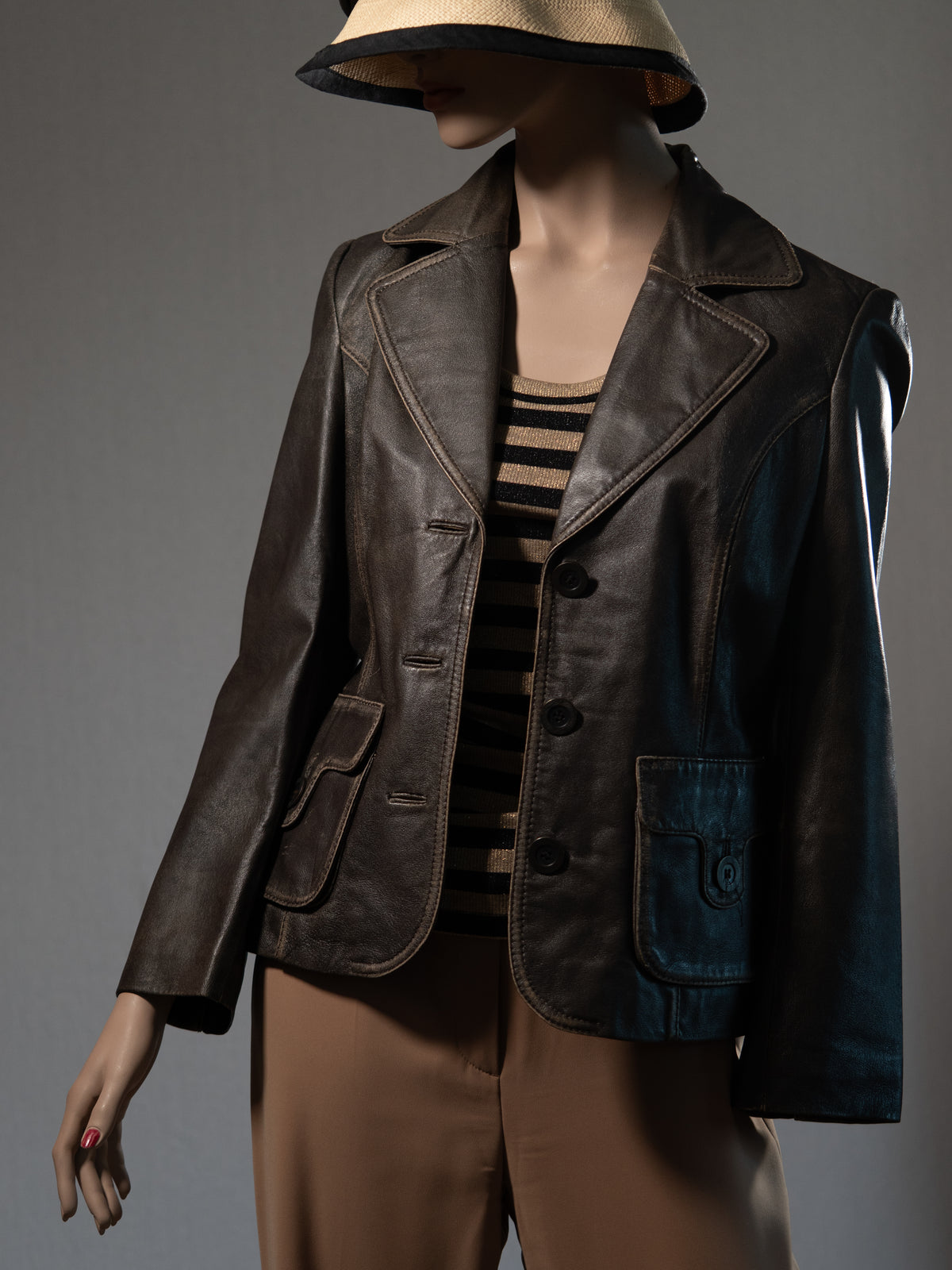 OBJECT Lederjacke in Dunkelbraun – schön auf Taille