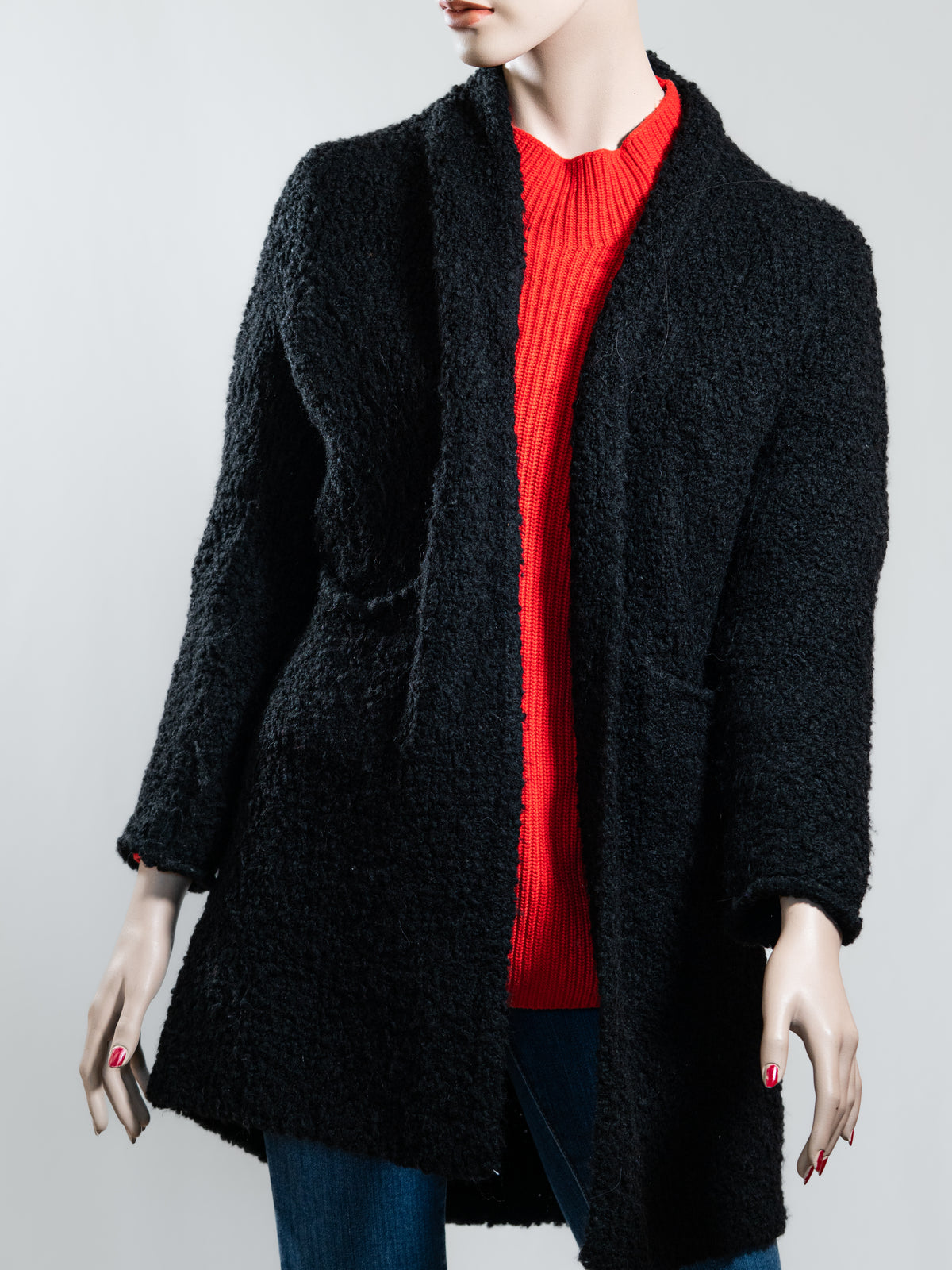Schwarze Strickjacke mit Bouclé-Struktur – One Size