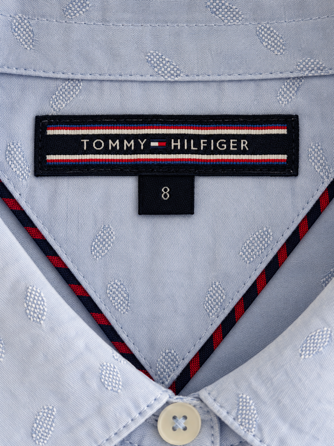 Tommy Hilfiger Bluse – Hellblau, fein gemustert – Gr. 8
